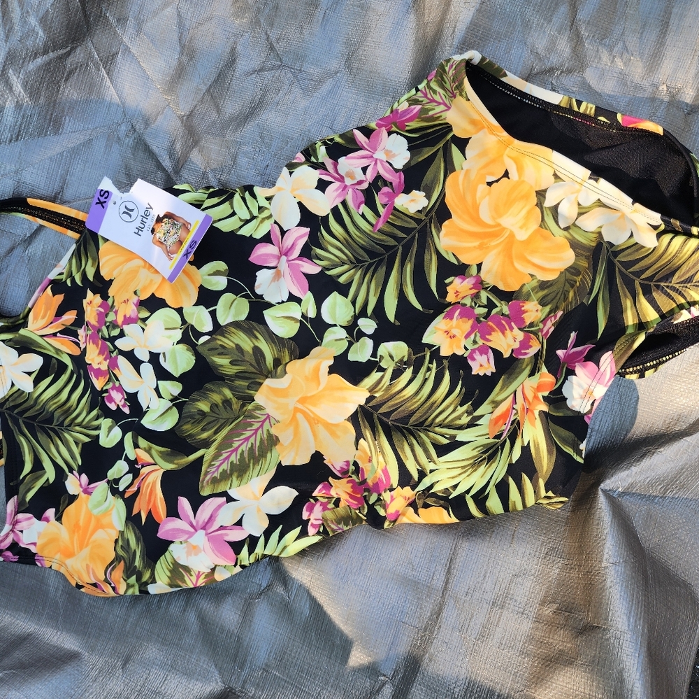 Hurley Floral One Piece Swimsuit - Black, Yellow, Pink, Green